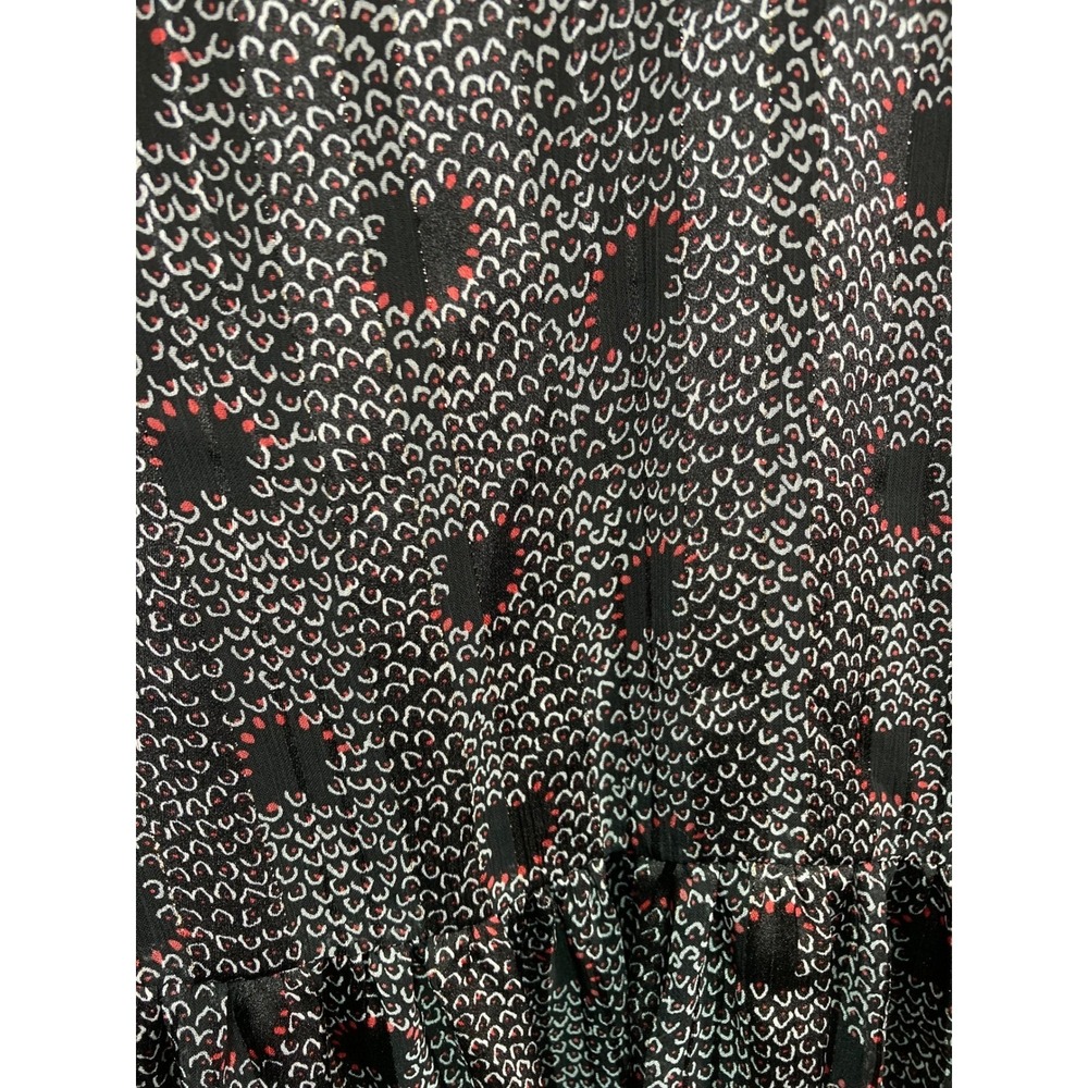 Melloday Womens 1X Black Red Abstract Print Tie Neck Metallic Mini Dress Tiered - Picture 13 of 13